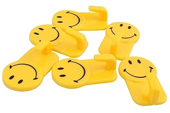 HOKIPO Plastic Self-Adhesive Smiley Face Hooks, 1 Kg Load Capacity, 6 Piece Set