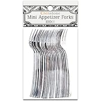 Plastic Mini Appetizer Forks Value Pack - 100 Count Silver Forks for Appetizers, Party Supplies, Weddings, Catering, And More