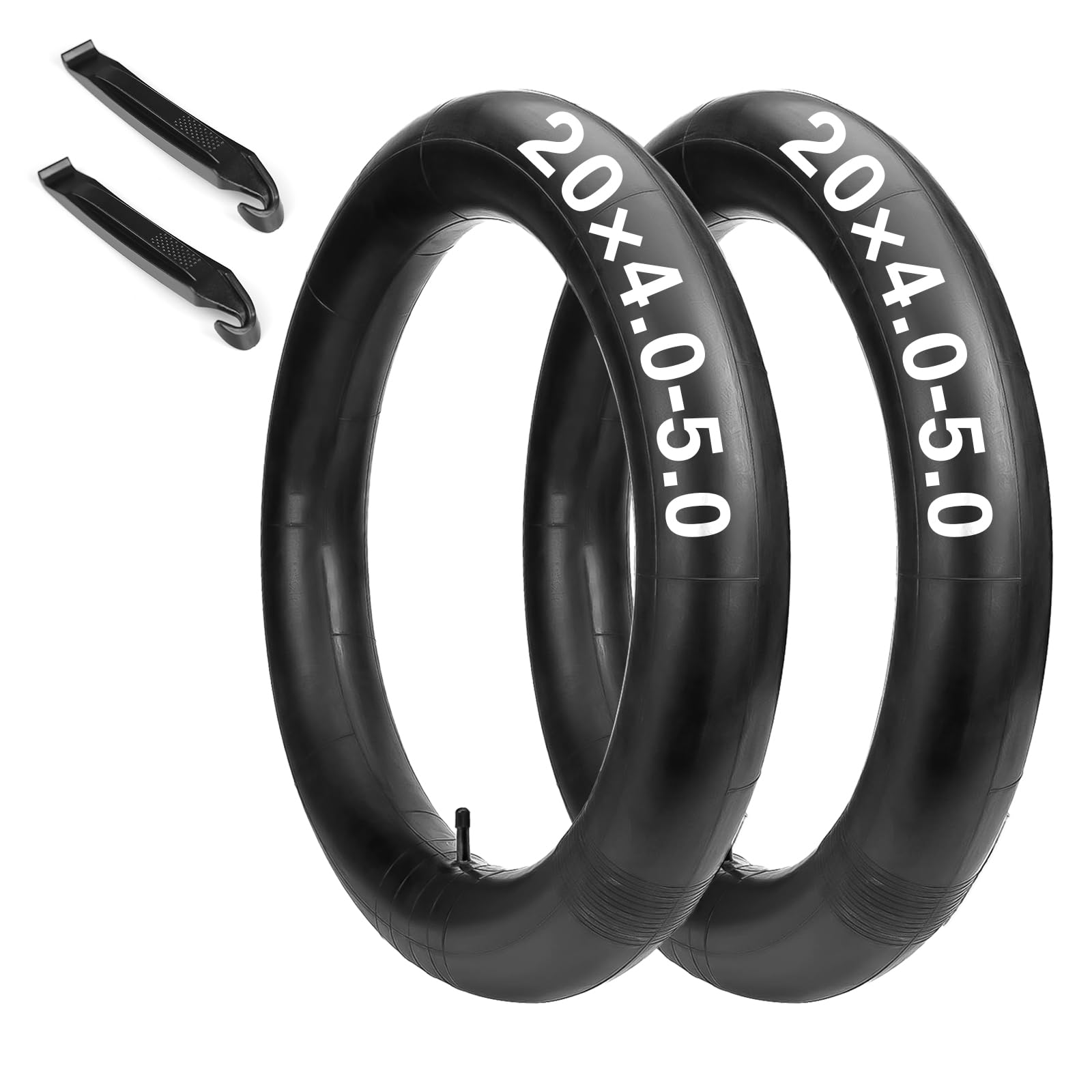 Photo 1 of 2-Pack 20×4.0-5.0 Fat Tire Bike Tubes: Heavy Duty Bike Tube with AV 32mm Schrader Valve, Compatible with 20x4.0 20x4 1/4 20x4.3 20x4.4 20x4.5 20x4.80 20x4.90 20x5.0 E-Bike/Road Bike/Mountain Bike