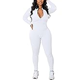 chicyes Women's Bodycon Sexy Jumpsuits Workout Seamless One Piece Ribbed Zipper Rompers Plus Size Outfits