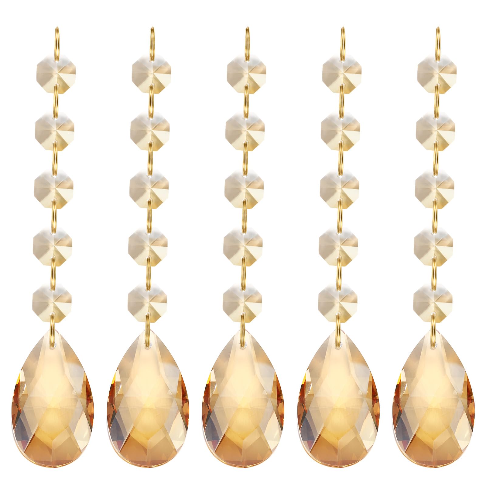 PATIKIL Teardrop Crystal Chandelier Pendants Beads, 5 Pack 135mm Length 38mm Chandelier Prisms Parts Ornaments Hanging Beads for DIY Arts Crafts Decoration, Electroplating Gold Tone