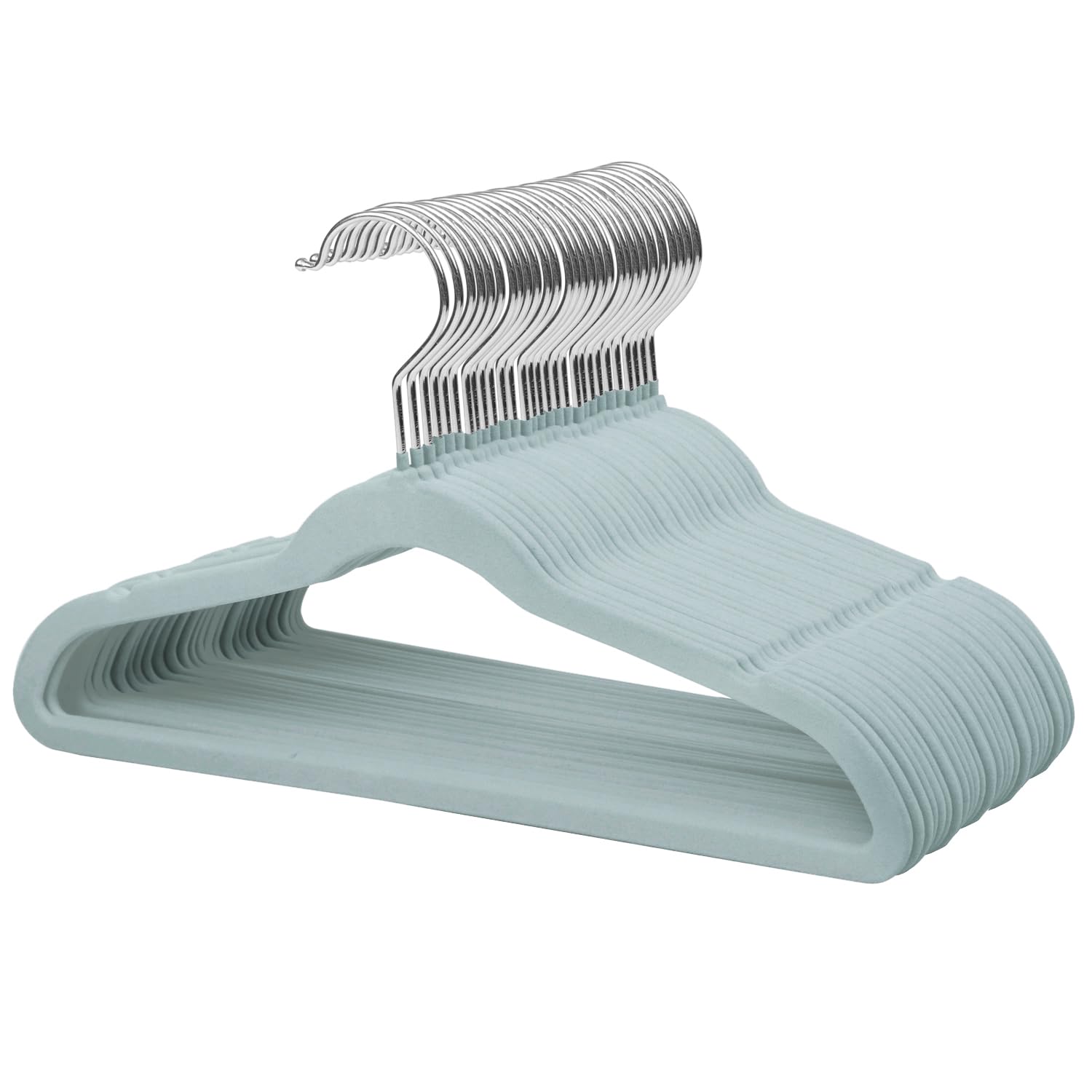 ManGotree 35cm Premium Kids Velvet Hangers, Ultra-thin Children's Clothes Hangers with 360° Swivel Hook, Non-slip Felt Hangers for Youth, Sturdy (32 Pack, Blue)