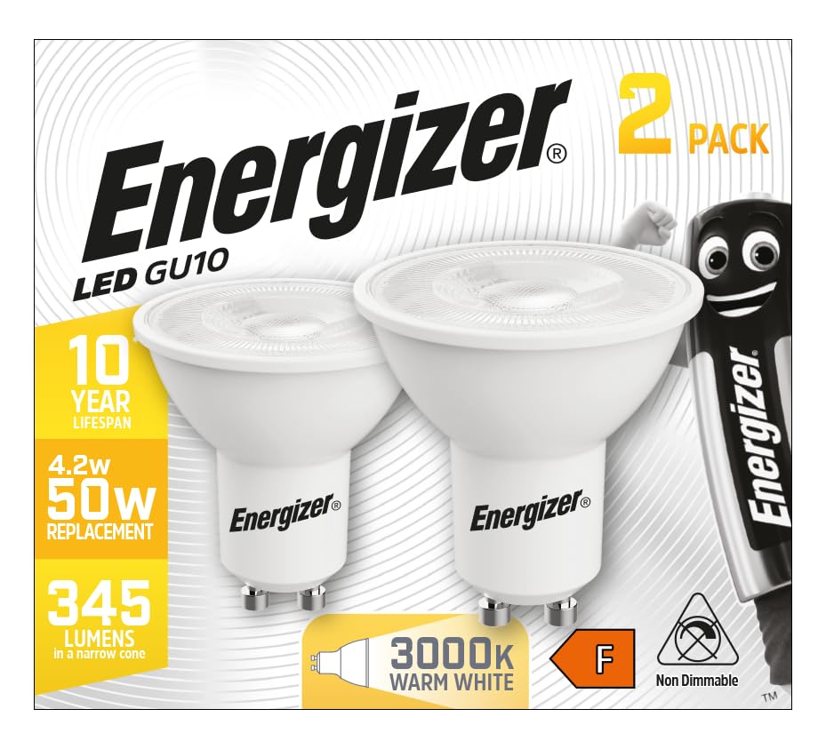 4 x Energizer LED SPOT LAMP GU10 Warm White 3000K 4.2W Replace 50W 345 Lumens