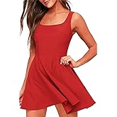 FANCYINN Women's Short V-Back Dress U-Neck Inslace Hem Wide Straps Tank Mini Skater Cocktail Dresses