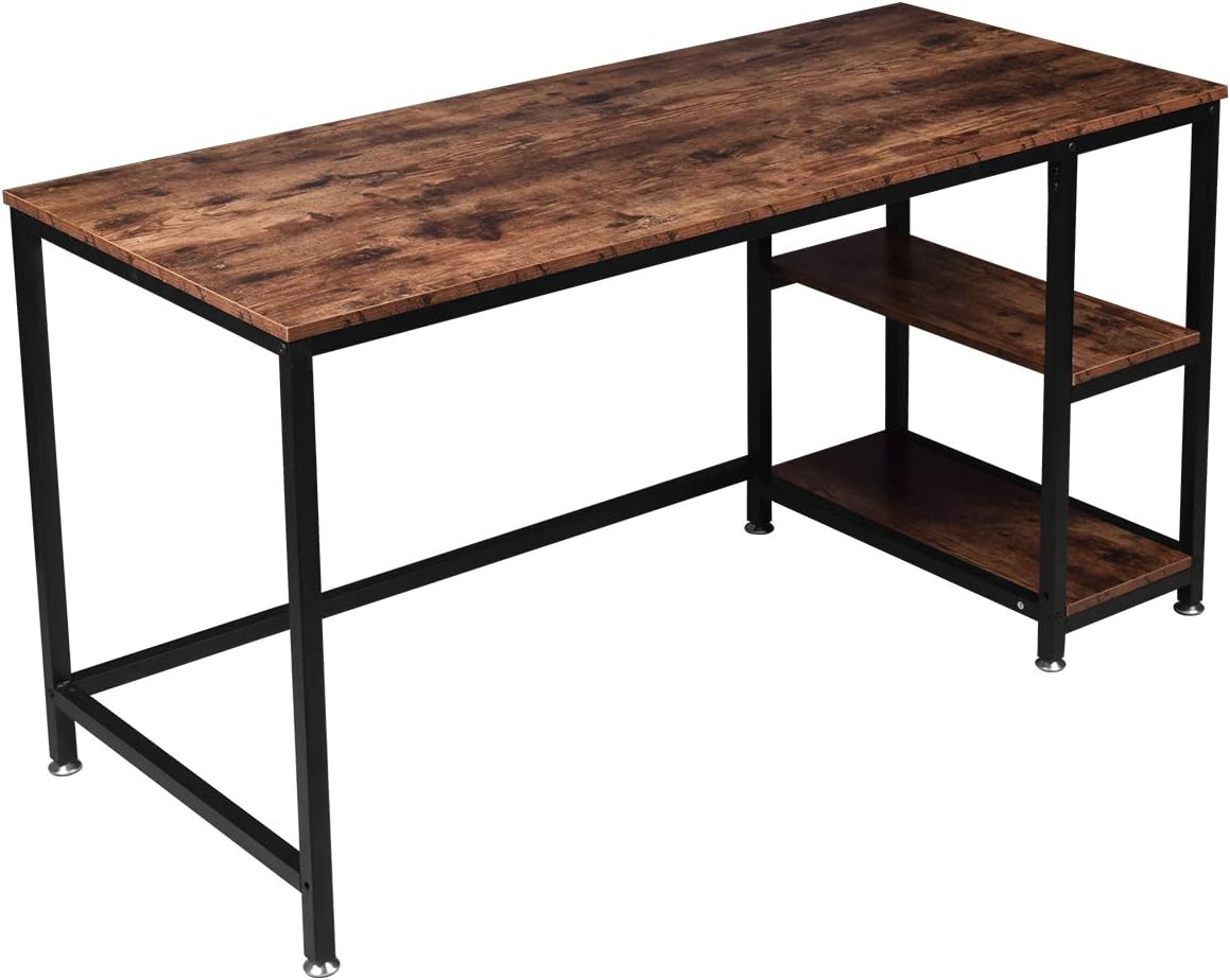 Hyliving Computer Desk, 55 Inch Writing Desk, with 2 Storage Shelves for Home Office, Stable Metal Frame, Easy Assembly, (Industrial/Rustic Brown)