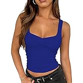ForeFair Women's Sexy Sleeveless Tank Top Summer Going Out Top Pleated Sweetheart Neck Strap Tight Slim Fit Cute Tops