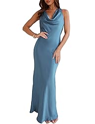 Satin Cowl Neck Sleeveless Backless Maxi Wedding