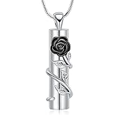 QGJNSGC Rose Flower Urn Necklace Cylinder Bar Urn Necklace for Ashes Pendant Necklace Keepsake for Ashes Memory Keepsake Cremation Jewelry for Women Memorial