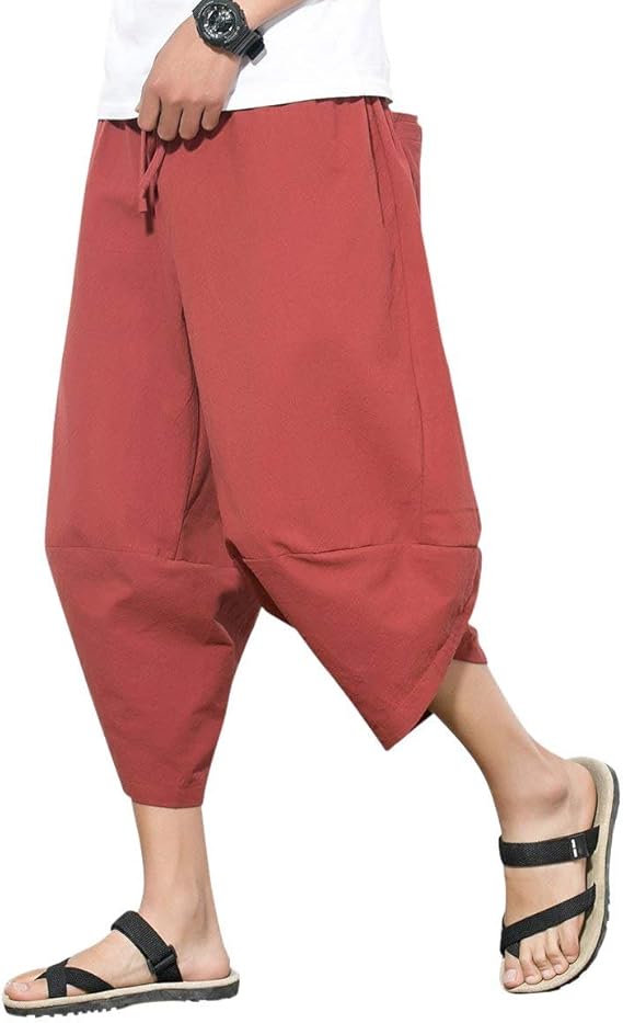 Amazon Sanmio サルエルパンツ メンズ ハーフ ワイド ステテコ ショート 麻 夏 しちぶ丈 七分丈 クロップド ファッション カジュアル ズボン おしゃれ 袴 調整紐 ゆったり 通気性 大きいサイズ ショートパンツ 通販