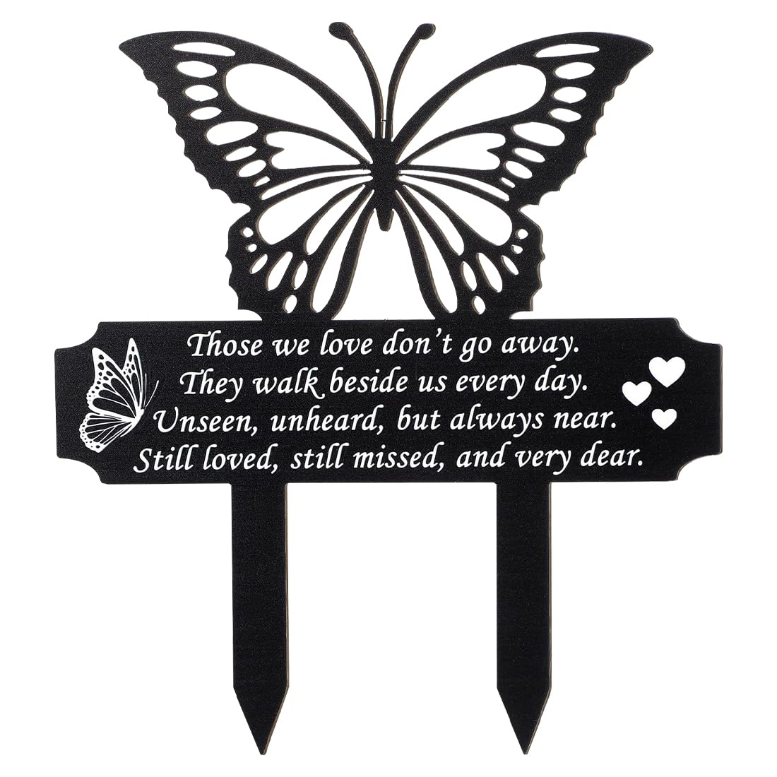 Voyyphixa 11X 9.8 Inches Butterflies Memorial Stakes Grave Decorations for Cemetery Grave Black Sympathy Plaque Stake Metal Memorial Plaques Grave Markers for Yard Outdoor Decoration (Black)