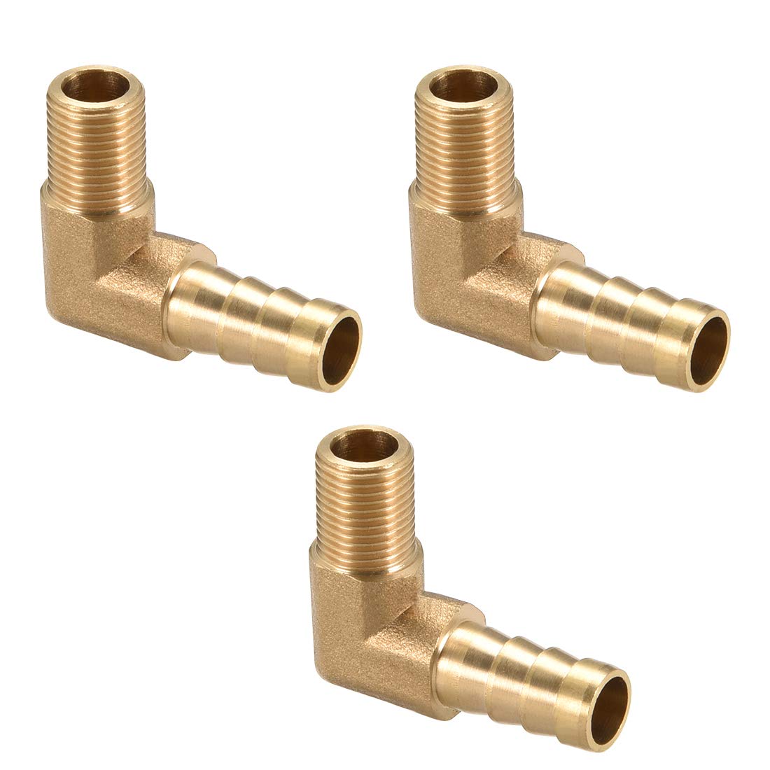 sourcing map Brass Barb Hose Fitting, 90 Degree Elbow 8mm Barbed to G1/8 Male Pipe Adapter Connector 3pcs