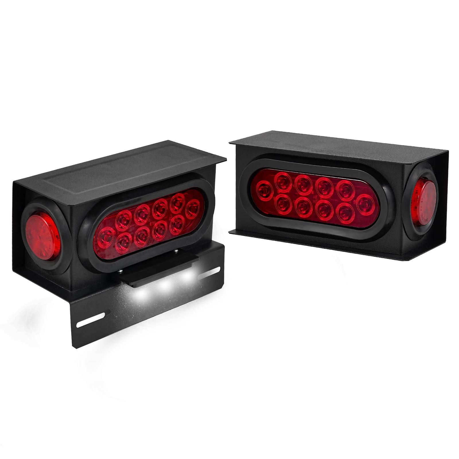 Photo 1 of 2PCS Steel Trailer Lights Boxes Housing Kit w/ 6 Inch Oval Red LED Tail Lights 2 Inch Round 4 LED RED Side Marker 6 LED License Plate Lighting, Grommets and Wire Pigtails Connectors Included