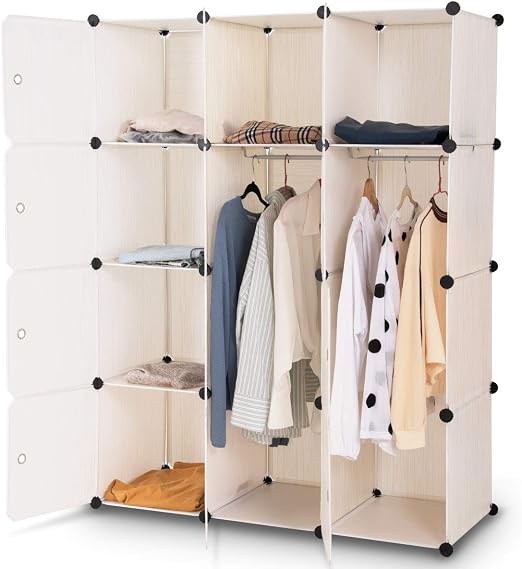 Amazon Com Tangkula Closet Portable Diy Plastic Stackable Customizable Bedroom Dom Dresser Clothes Closet Wardrobe Armoire Organizing Shelf Cube Storage With Doors Organizer Closet 6 Cubes 2 Hanging Sections Home Kitchen