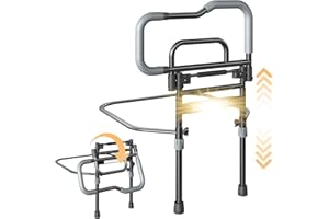 NOERISHIA Bed Rails for Elderly Adults Safety, Foldable Bed Assist Rails for Seniors with Sensor Light & Storage Pocket, Adjustable Height, 180° One-Hand Folding Bed Side Rails Fit King Queen Full Twin