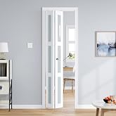 Roymelo Bifold Doors for 24"&times;80-3/4" Opening, White Frosted Glass Folding Barn Door, Sliding Interior Wood Panel Closet Bifolding Door with Concealed Hardware Kit Included