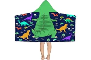 BONSAI TREE Dinosaur Beach Towel With Hood for Kids - T-Rex Hooded Towel for Boys 30x50 Cool Cartoon Microfiber Bath Poncho Bathrobe for Swim Pool Cover Up, Green Blue Birthday Gifts