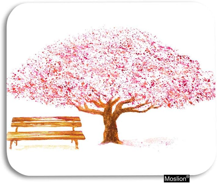 Moslion Tree Mouse Pad Love Cherry Trees Blossom Sakura Flower with Bench in Garden Gaming Mouse Pad Rubber Large Mousepad for Computer Desk Laptop Office Work 7.9x9.5 Inch