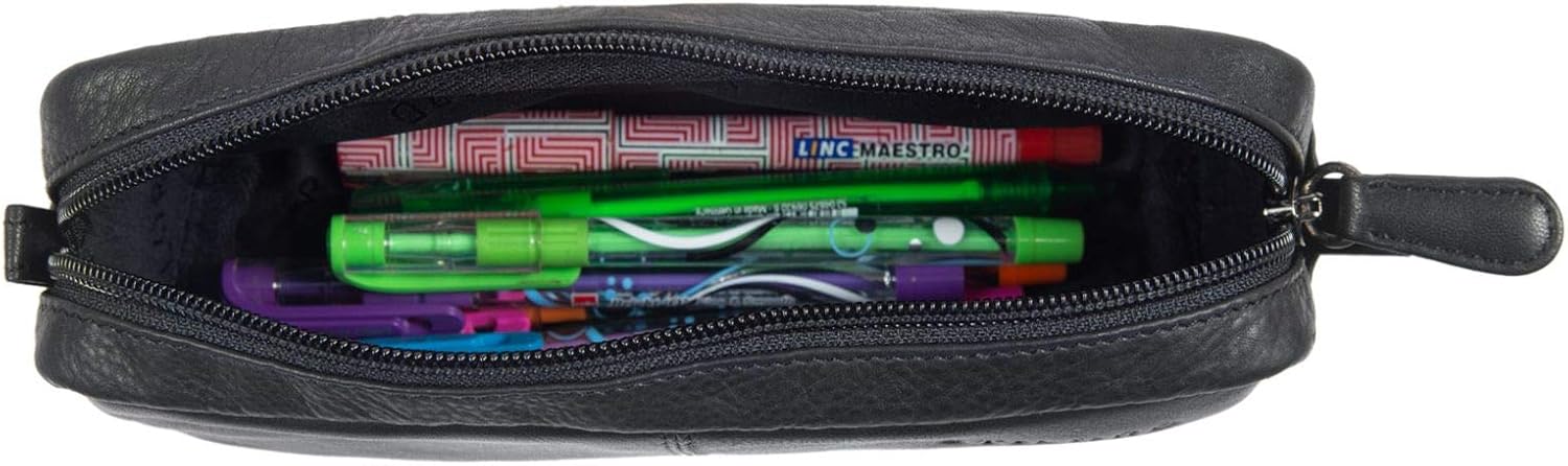 STILORD 'Spencer' Vintage Leather Pencil Case - Zipper Pouch - Organizer Roll-Up Pouch - Pen Case Genuine Leather, Colour:Black - Image 4