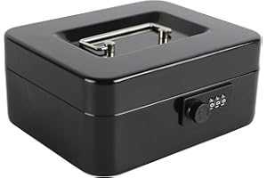 xydled Steel Cash Box Safe with Combination Lock,Money Safe Box with Removable Coin Tray,Medium,7.87"x 6.30"x 3.54",Black
