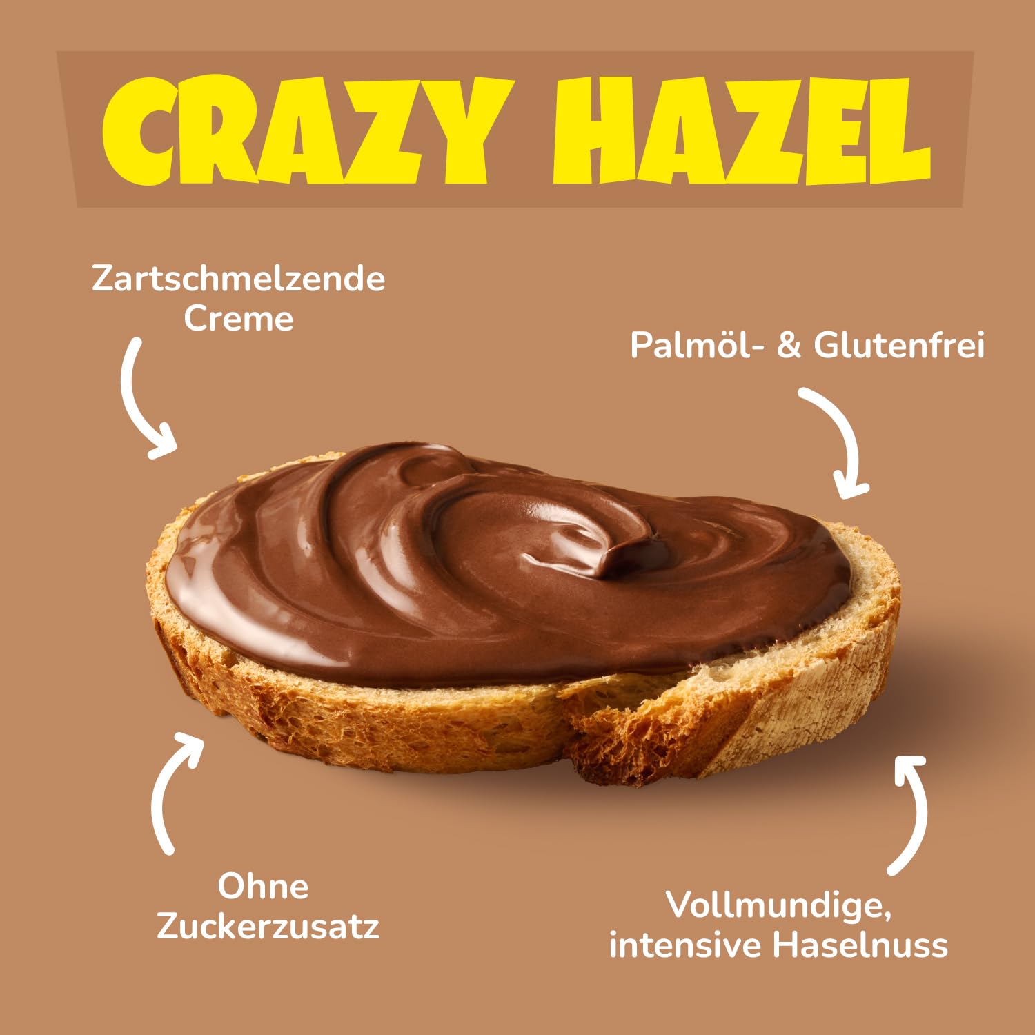 ahead CRAZY HAZEL | 6 x 200g Haselnusscreme ohne Zuckerzusatz | Super leckerer Schokoaufstrich mit 80% weniger Zucker* | Ohne Palmöl, glutenfrei & vegetarisch | Zuckerarmer Brotaufstrich Schokocreme 5