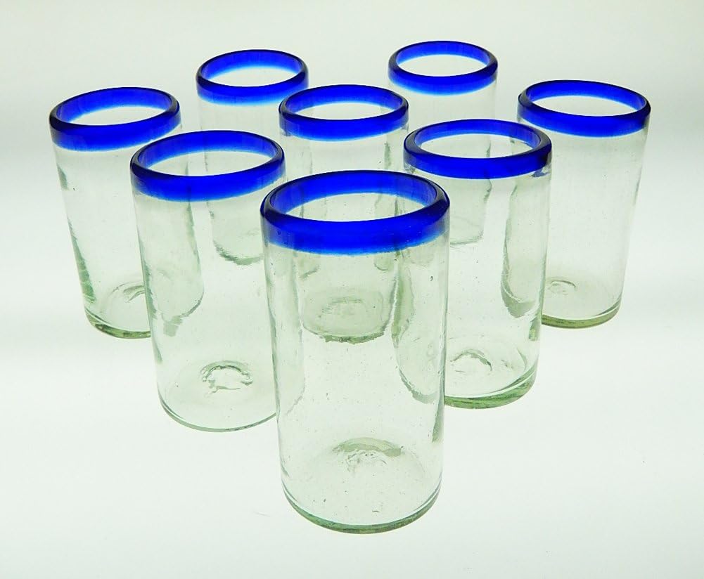 Mexican Glass Blue Rim Tumblers Set of 8 Amazon.co.uk Kitchen & Home