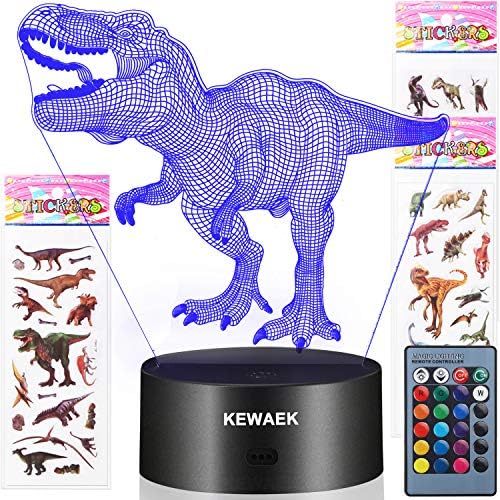 Dinosaur Toys - 3D Dinosaur Night Lights for Kids, 7 Colors Changing Decor Lamp with 3 Dinosaur Stickers, Christmas and Birthday Gifts for Boys Girls