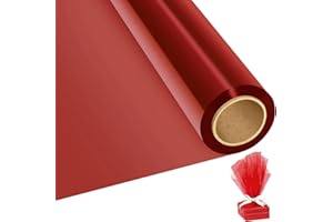 Rustark 1 Roll 40CMx30M / 15.7inx100Ft Red Cellophane Wrap Roll Thick Cellophane Transparent Cello Wrapping Paper Colored Cel