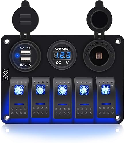 Marine Boat Switch Panel – Black Aluminum, IP65, 12V With Illuminated Switches & 4x5A Fuses 7 thumbnail image
