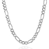 QUADRI Figaro Sterling Silver Chain for Men – 7mm Solid Italian Necklace, Diamond-Cut, 16-30 Inch, Cadena de Plata para Hombre, Gift Box Included