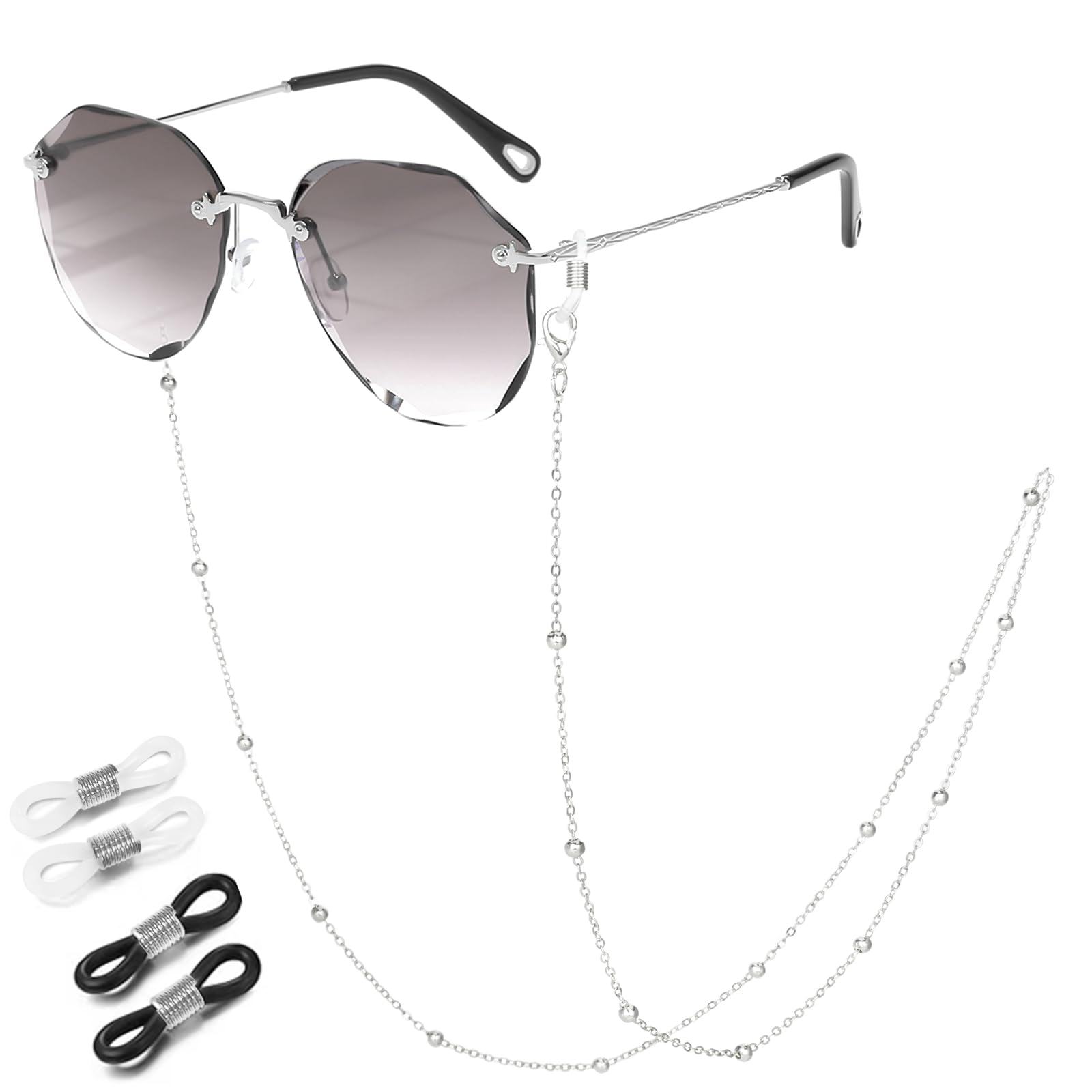 Photo 1 of Knagsfa Eyeglasses Chain Sunglasses Mask Lanyard Stylish Sparkling Eyeglass Strap for Women, Bright Silver
