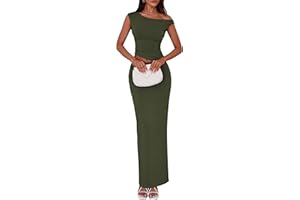 PRETTYGARDEN Skirt Sets Women 2 Piece Outfits Summer 2025 One Shoulder Sexy Ruched Bodycon Maxi Long Skirts