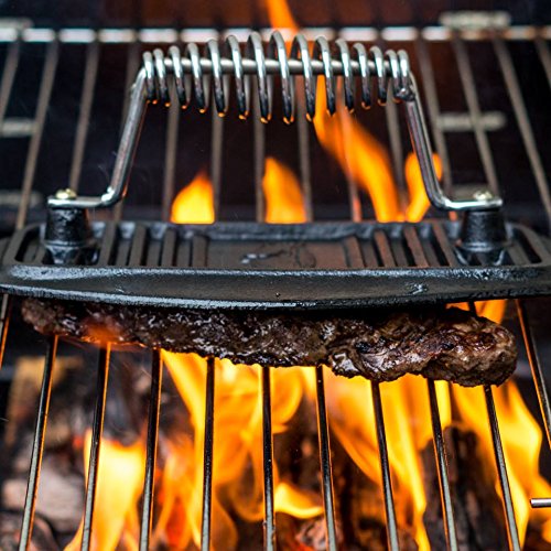 Burger!! PreSeasoned Rectangular CastIron Grill Press, Barbecue BBQ Grill Steak Weights, Heavy