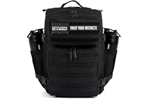 WOLFpak 35L Athletic Gym Backpack - Durable 1000D Waterproof Oxford Material with MOLLE Webbing, Laptop Pocket & Dual Cup Holders, Durable Fitness/Travel/Military Daypack (Alpha Black)