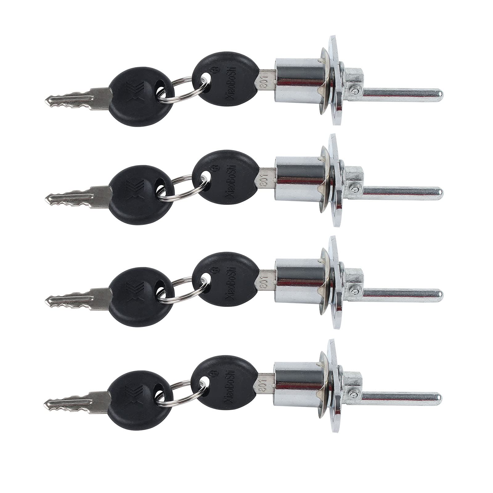 QOPAHI 4 Piece Drawer Locks Filing Cabinet Lock with Key for Wardrobe Display Cabinet Desk Office Furniture Drawers, Barrel Lock Diameter 16 mm, Length 61 mm(Silver)