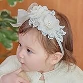 Asphinien Lace Big Bow Baby Girls Headband Floral Hair Band Toddlers Newborn Infants Christening Baptism Party Hair Accessories for 0-36 Months Elastics Hairband (Style 4)