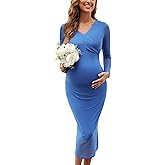 AISWI Maternity Cocktail Dress Sparkly Mesh Wrap Bodycon Baby Shower Wedding Guest Pregnancy Fall V Neck Formal
