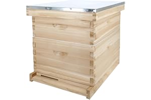 POLLIBEE 8 Frame Beehive kit, Complete Bee Hive for Beekeeper, Langstroth Bee Hives Include 1 Deep and 1 Medium Bee Box with Bee Frames and Foundation(Unassembled)