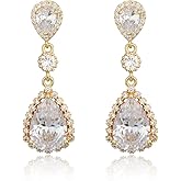 Teardrop Dangle Earrings for Wedding - Sparkly Sterling Silver Cubic Zirconia Crystal Rhinestone Drop Earrings Pierced Austrian Style Hypoallergenic Earrings Womens Bridal Jewelry