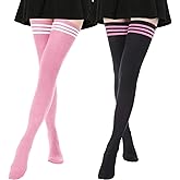 DRESHOW Extra Long High Thigh Socks Striped Over Knee Thin Tights Long Stocking