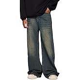 PUKUPE Men's Baggy Jeans Wide Leg Solid Color Y2k Denim Pants Streetwear Loose Fit Trousers
