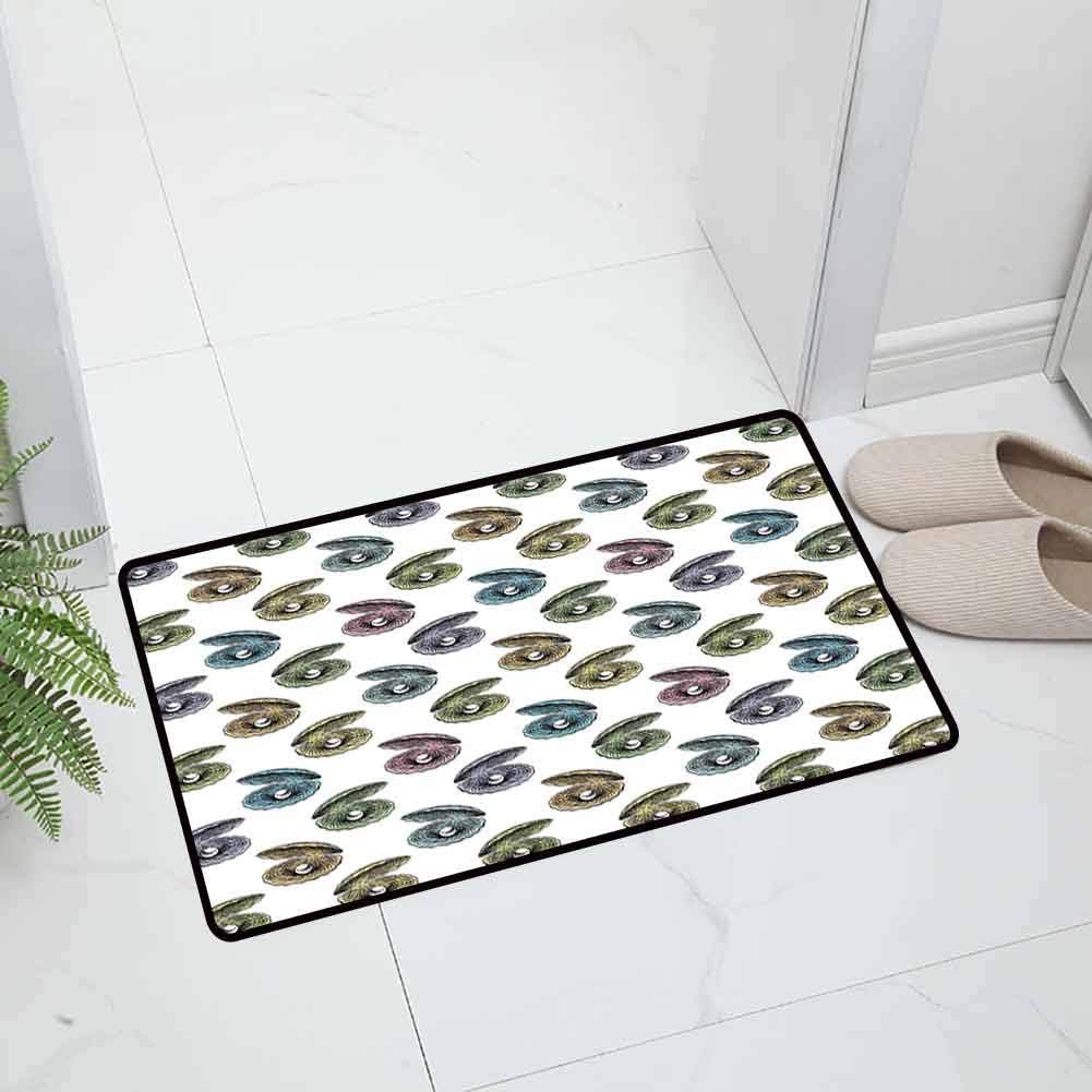 Pearls Indoor Outdoor Kitchen Rugs and Mats Kitchen Floor Mat Colorful Seashells Hand Drawn Nautical Aquarium Elements Exotic for Entry and High Traffic Areas, 23.5 x 15.5 inch Multicolor