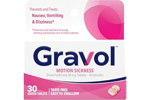 Gravol Motion Sickness Relief and Nausea Prevention, Easy to Swallow Coated Tablets, Anti-Nausea Medication Travel Essentials, 50 mg, 30 Count