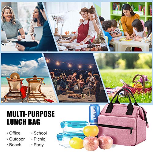 Srise Lunch Box Insulated Lunch Bag For Men & Women Meal Prep Lunch Tote Boxes (Red pink)