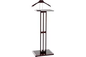Proman Products VL16220 Freestanding Wardrobe Wooden Valet Stand Rack with Tie Hook, Hanger, Tray, Dark Mahogany