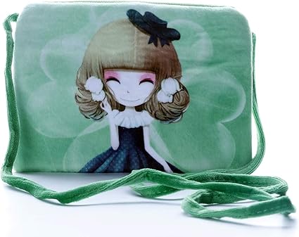 Happy Club Toys | Princesses Soft Cute Cartoon Printed Canvas Material Sling Bags for Girls Kids Casual Purse | Green