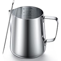 12 Ounces Stainless Steel Milk Frothing Pitcher, Measurements on Both Sides, Espresso Machine Accessories, Latte Art Cup with
