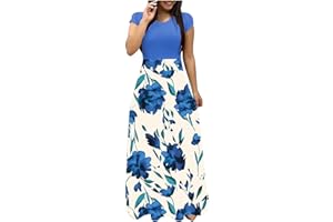 MRGIINRI Dresses for Women 2023 Dressy Casual Short Sleeve Crewneck Sundress Summer Boho Floral Empire Waist Beach Maxi Dress