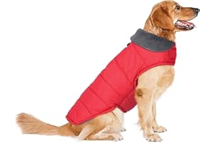 Petglad Dog Winter Coat, Waterproof Dog Jacket with Leash Hole, Reflective Warm Dog Snow Jacket Windproof Fleece Vest for Small Medium Large Dogs - Red, L