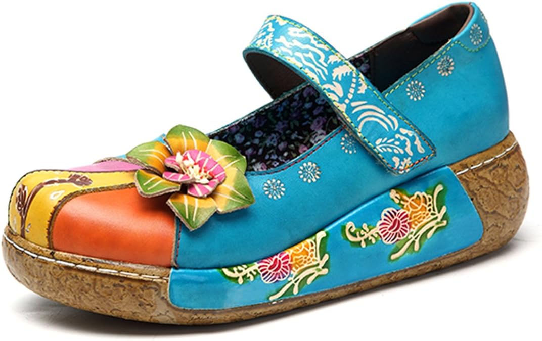 socofy vintage colorful leather hollow out backless flower shoes