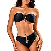 ChiaoLezhee 2-Piece Strapless Bikini Sets, High-Waisted Swimsuits, Tan-Through, Tube Top for Women Bandeau Bathing Suit Sexy